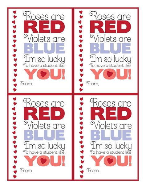 Printable Valentines Cards For Students