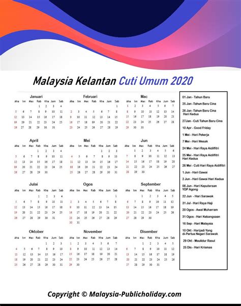 Tarikh berikut mungkin diubah suai. Kelantan Cuti Umum Kalendar 2020