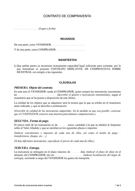 contrato de compraventa sobre muestras para futuros ejemplos de llenado contrato de