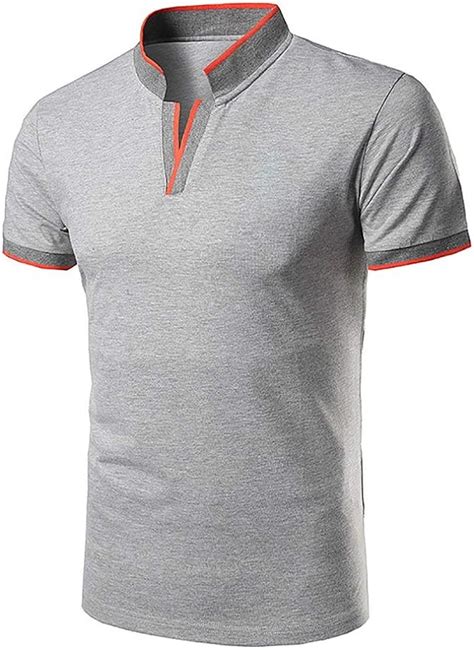 Mens Polo Shirts Casual Stand Shirt Short Polo Unique Collar Sleeve