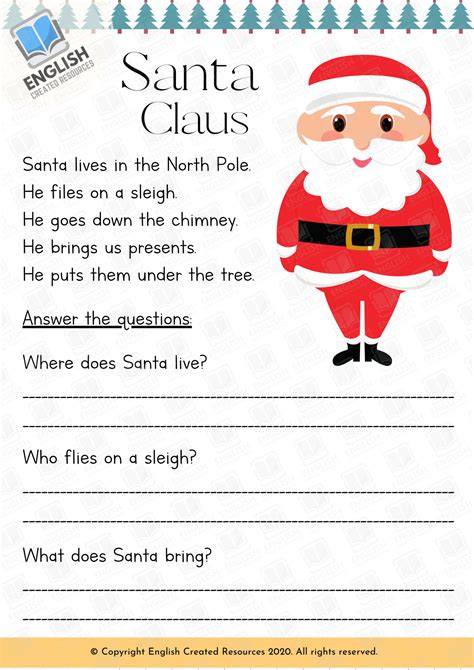 Christmas Reading Comprehension Grade English Created Resources