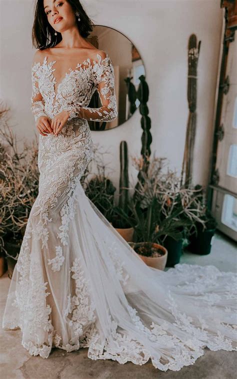 Sheer Floral Lace Wedding Dress With Long Sleeves Kleinfeld Bridal