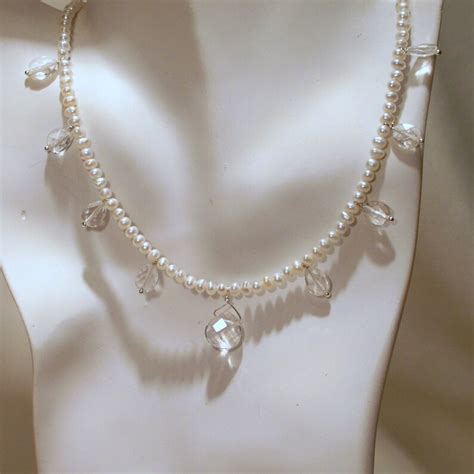 Faceted Crystal Quartz And Small Freshwater Pearls Necklace Etsy