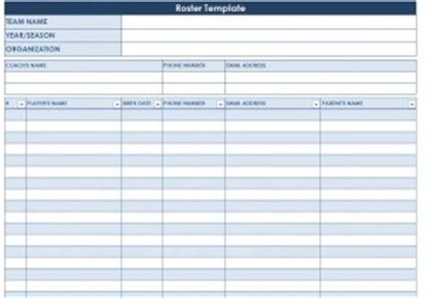 roster template team roster template