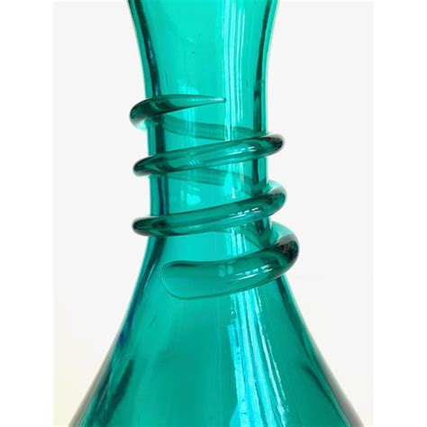 Vintage Mid Century Modern Teal Turquoise Etruscan Style Hand Blown Art Glass Bottle Vase Chairish