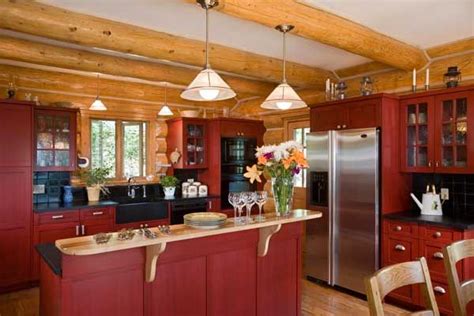 We wanted the cabinets to complement our current gray we had an open wall in our kitchen and needed some extra cabinet storage. Kitchen Cabinet Painted Red | Log home kitchens, Red ...