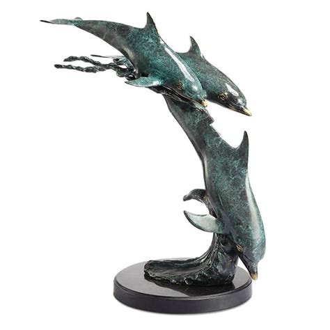 Spi Gallery Dolphin Trio On Wave Sculpture Free Shipping