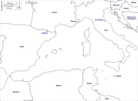 Mediterraneo Occidentale Mappa Gratuita Mappa Muta Gratuita Cartina