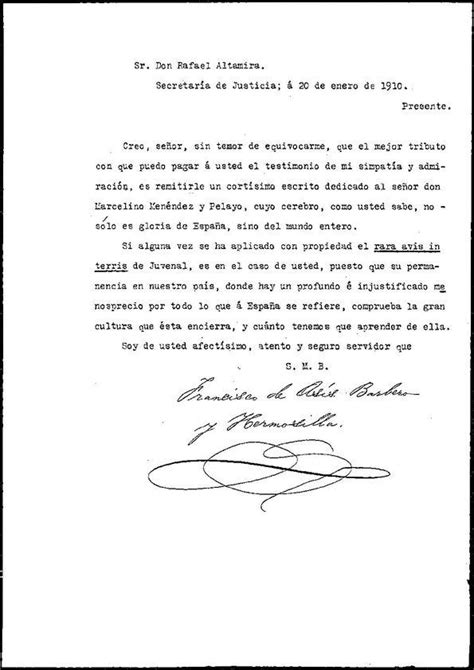 Carta De Francisco De As S Barbero Y Hermosilla A Rafael Altamira