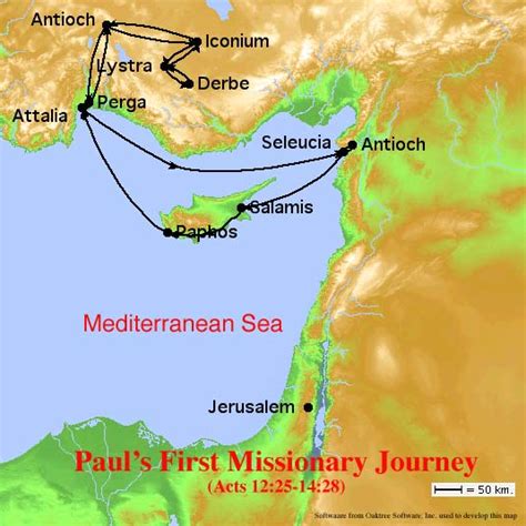 Map Of Pauls First Missionary Journey Maps For You