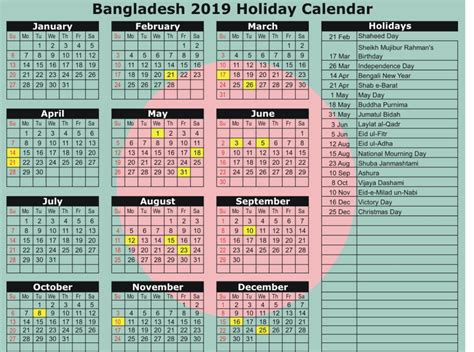 Bangladesh Government Calendar 2019 Public And National Holidays