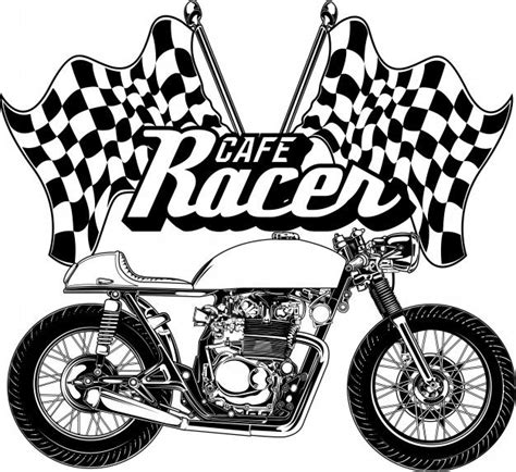 Premium Vector Cafe Racer Black And White Illustration In 2024 Cafe