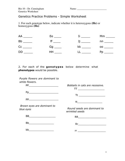 Https://tommynaija.com/worksheet/genetics Practice Problems Simple Worksheet