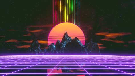 Retrowave Synthwave Grid Mountains Landscape Hd Phone Wallpaper