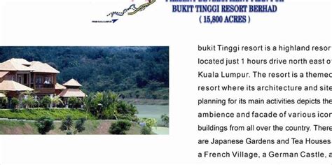 This resort is about 60 minutes drive from the city of kuala lumpur and has an area of 16,000 acres with an abundance of lush tropical rain forests. AJM Urban Planning Projects - Bukit Tinggi Resort, Pahang