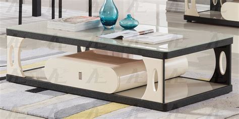 Coaster furniture brown black wood coffee table set. Rectangular Drawers Ivory & Black Glass Top Coffee Table