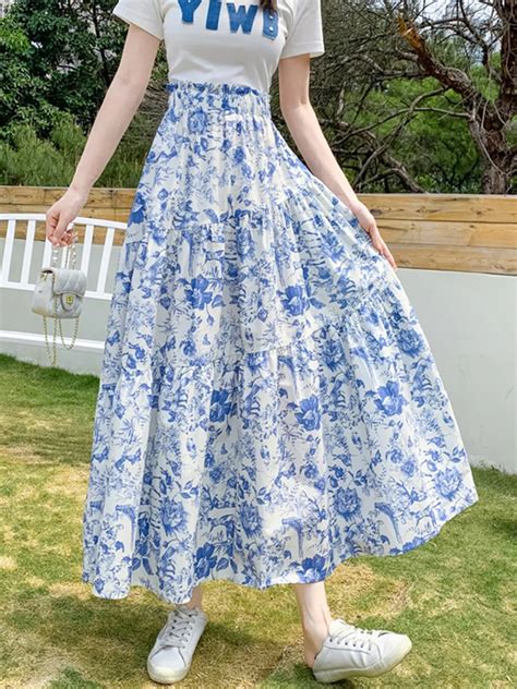 Tigena Elegant Chiffon Long Skirt For Women Spring Summer Korean