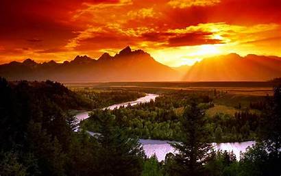 Grand Teton Sunset Mountain River National Park