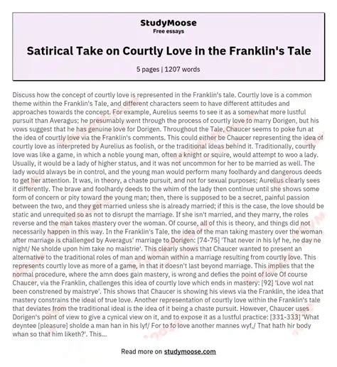 Satirical Take On Courtly Love In The Franklins Tale Free Essay Example