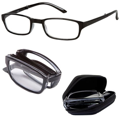 Folding Reading Glasses With Carry Case Foldable Eyeglasses Black 1 50