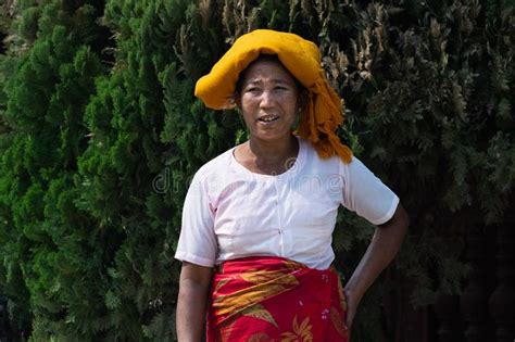 Mandalay Myanmar April 2019 Portrait Of Burmese Woman With Orange