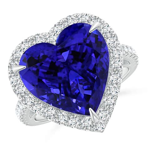 Gia Certified Heart Shaped Tanzanite Ring With Diamond Halo Angara