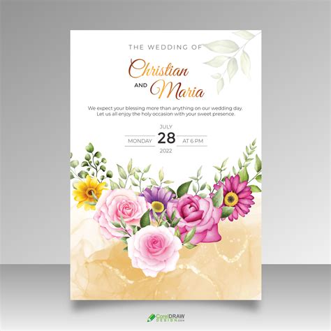 Download Beautiful Simple Floral Flower Roses Wedding Invitation Card