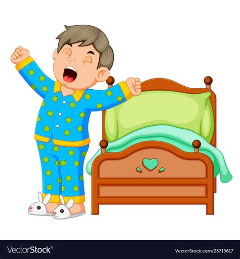 A Boy Wake Up And Stretching In Morning Royalty Free Vector