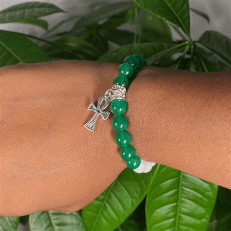 Handmade Green Aventurine And White Howlite Crystal Bracelet With Ankh