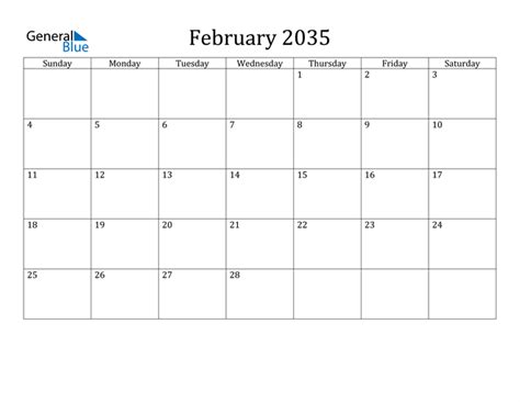 February 2035 Calendar Pdf Word Excel