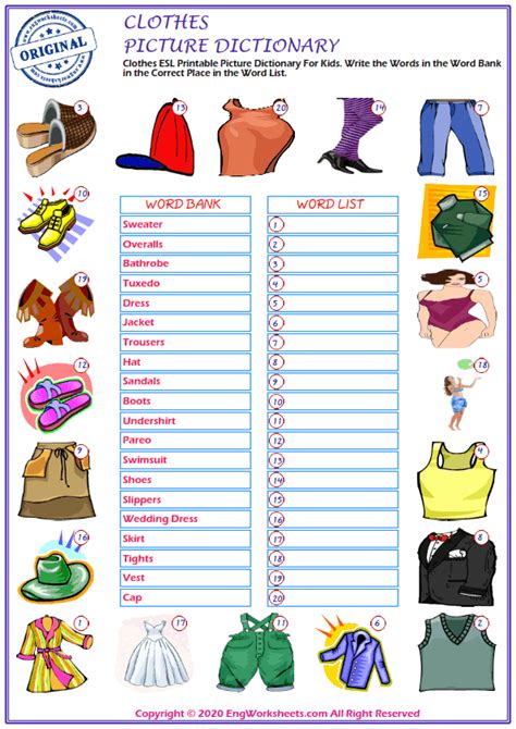 Clothes Printable English Esl Vocabulary Worksheets Engworksheets 2