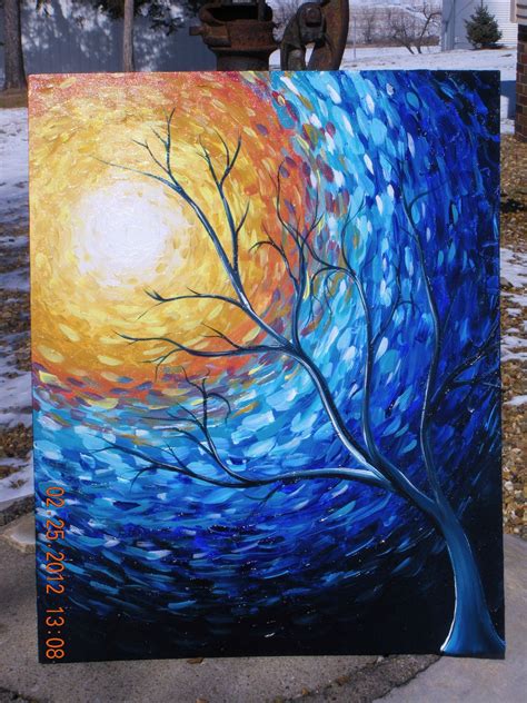 Blue Painting Tree Painting Sun Painting Landscape