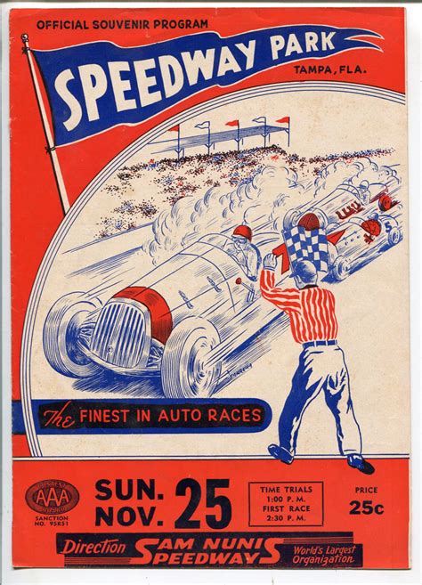 Speedway Park Auto Race Program Tampa Fl 11251951 Aaa Big Car Race Fn 1951 Photograph Dta