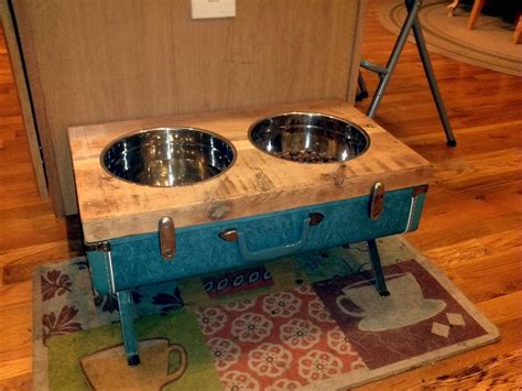Raised dog bowls elevated cat feeder with two stainless steel bowls is chips and cracks will harbor bacteria, much in the same way that scratches on plastic bowls do. DIY: Raised Dog Bowls from Vintage Suitcase - Pet Project