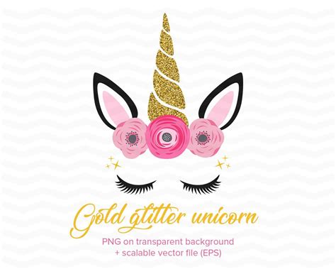 Glitter Unicorn Face Clipart Gold Shimmer Unicorn Head Etsy Uk