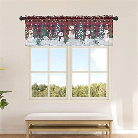 Valance For Window Xmas Snowman With Tree Sheer Curtains Kitchen