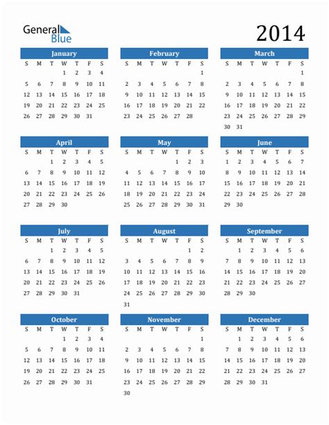 Free 2014 Calendars In Pdf Word Excel
