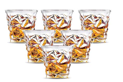 Jinaya Crystal Diamond Cut Imported Whiskey Glasses Set Of 6 310ml Home And Kitchen