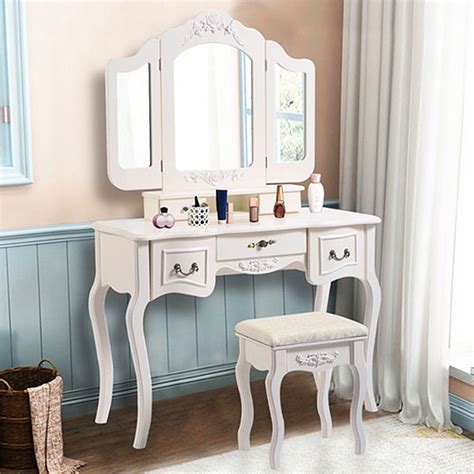 Check spelling or type a new query. Zimtown Tri Folding White Vanity Makeup Dressing Table Set ...