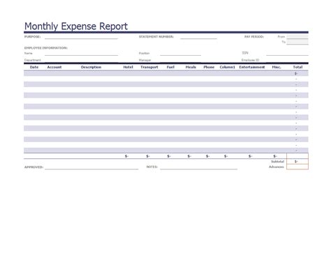 Monthly Expense Report Template Word