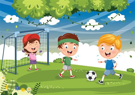 Niños Jugando Futbol Animados Niño De Dibujos Animados Jugando Al