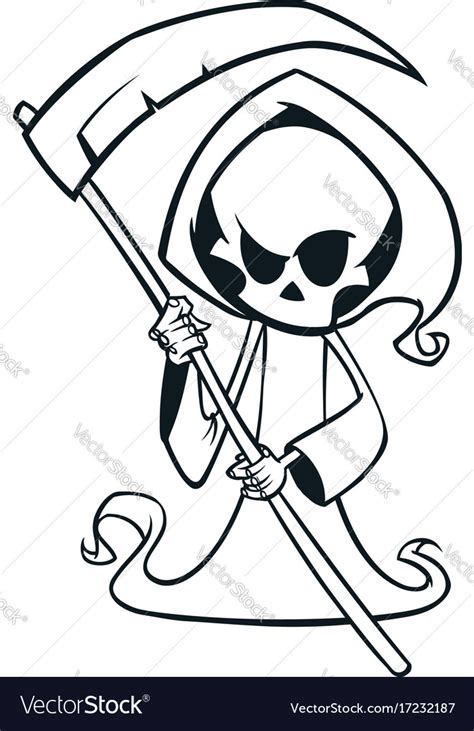 Cute Cartoon Grim Reaper With Scythe Isolated Vector Image