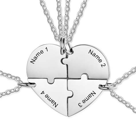 Personalized Joining Heart Bff Friendship Necklaces 4 Necklaces 4