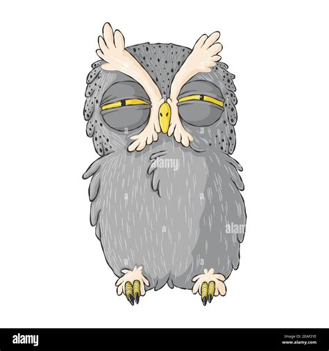 Cute Drowsy Owl Cartoon Hand Drawn Clip Art Grumpy Night Owl In Child