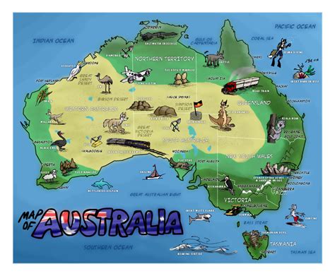 Large Travel Illustrated Map Of Australia Australia Oceania