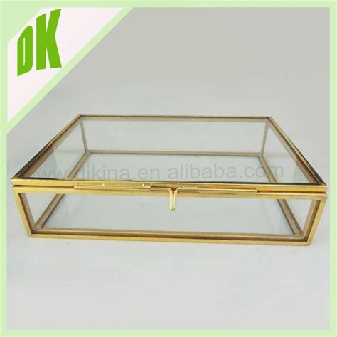 Trinket Powder Box Clear Design Glass Black Lid Gold Basket Frame Design Clamshell Glass Trinket