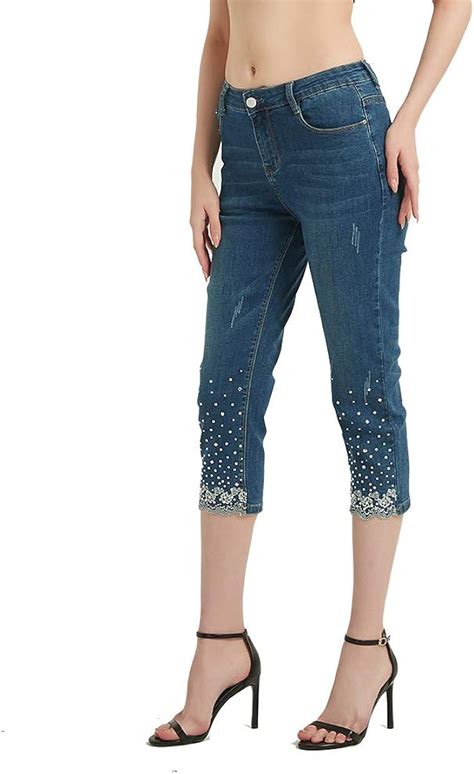 lisskolo womens capri jeans for women stretch embroidered denim jean capris pants