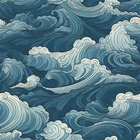 Premium Ai Image Japanese Waves Illustration Pattern