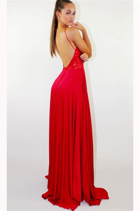 Red Backless Prom Dresses With Side Slit Long Party Dress With Lace N Simibridaldresses