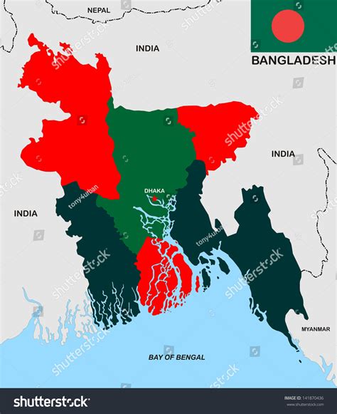 Political Map Bangladesh Country Flag Illustration ภาพประกอบสต็อก